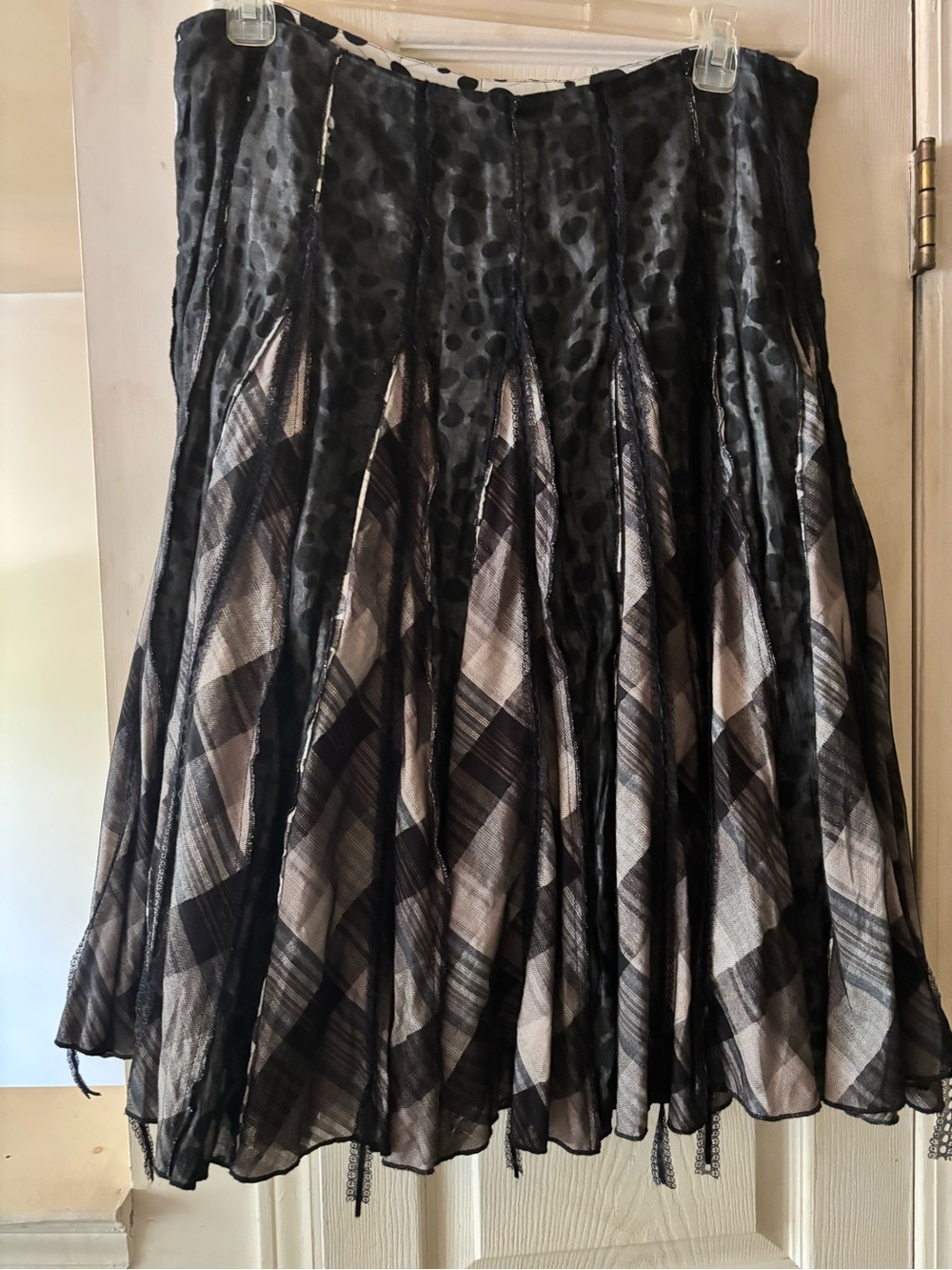 Black and Cream Plaid A-Line Women's Skirt